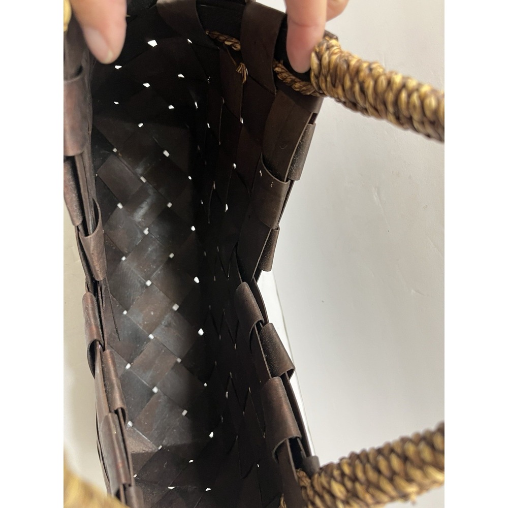 Dark Brown Woven Basket Handbag Funky Unique Braided Woven Handle - Picture 7 of 10